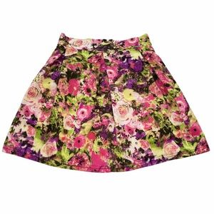 Pink Floral Pleated Skirt